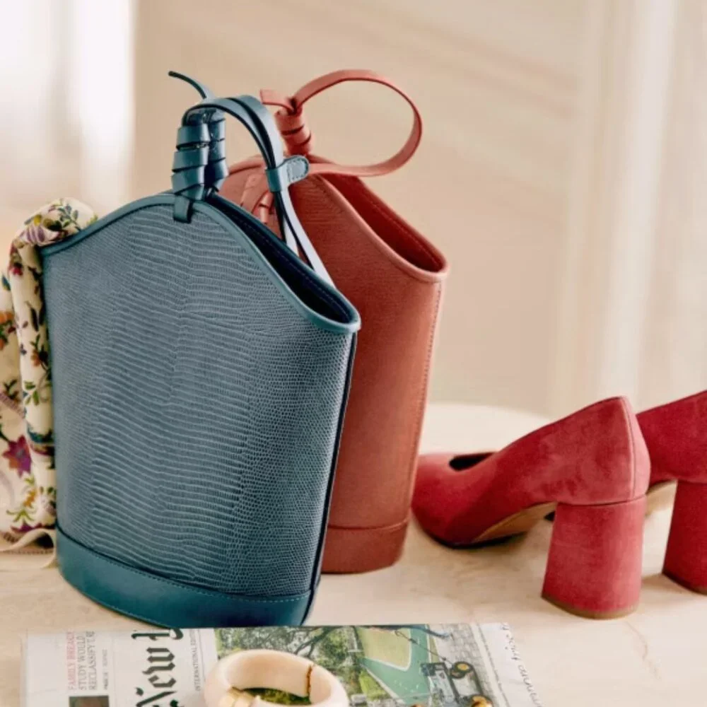 Sézane NWT Marli Bucket Bag in Embossed Denim Bi-Material - Picture 4 of 6